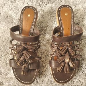 leifsdottir Brown Leather Tassel Wedge Sandals